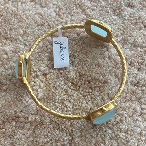 Julie Vos Bangle with 3 aqua chalcedony stones NWT